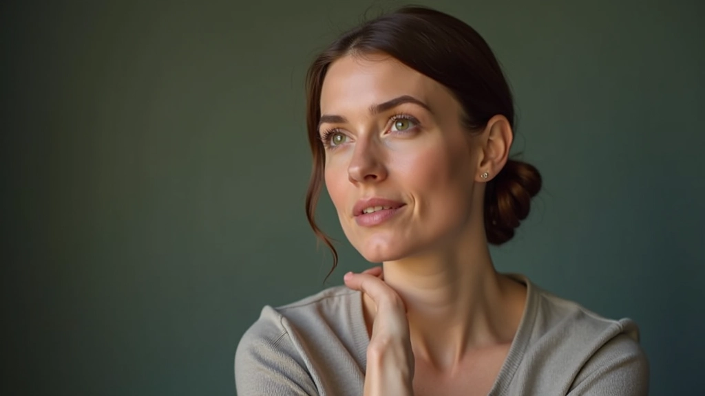 Woman in thoughtful pose, recognizing patterns in her thoughts and behavior