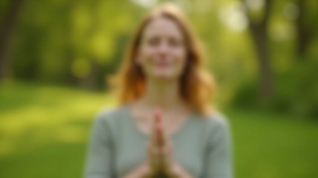 Woman practicing mindfulness and self-compassion in peaceful natural setting